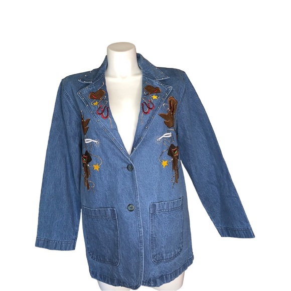 The Blue Denim Rodeo Cowgirl Western Blazer Jacket, Size L - Picture 11 of 16